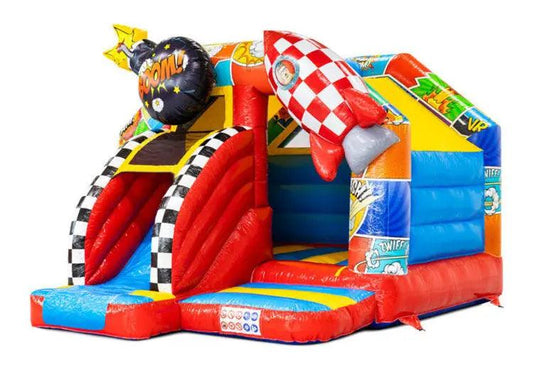 Springkussen Huren | Comic | 4,9 m x 4,0 m x 3,5 m | Geschikt Voor 6 Personen - Jump Express
